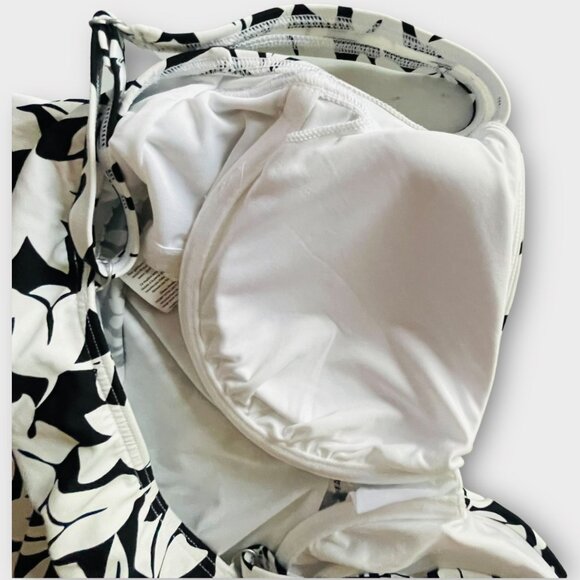 Lands End Long Torso Tankini Top Swimsuit Black Havana Floral Print Underwire 16 - Picture 11 of 12